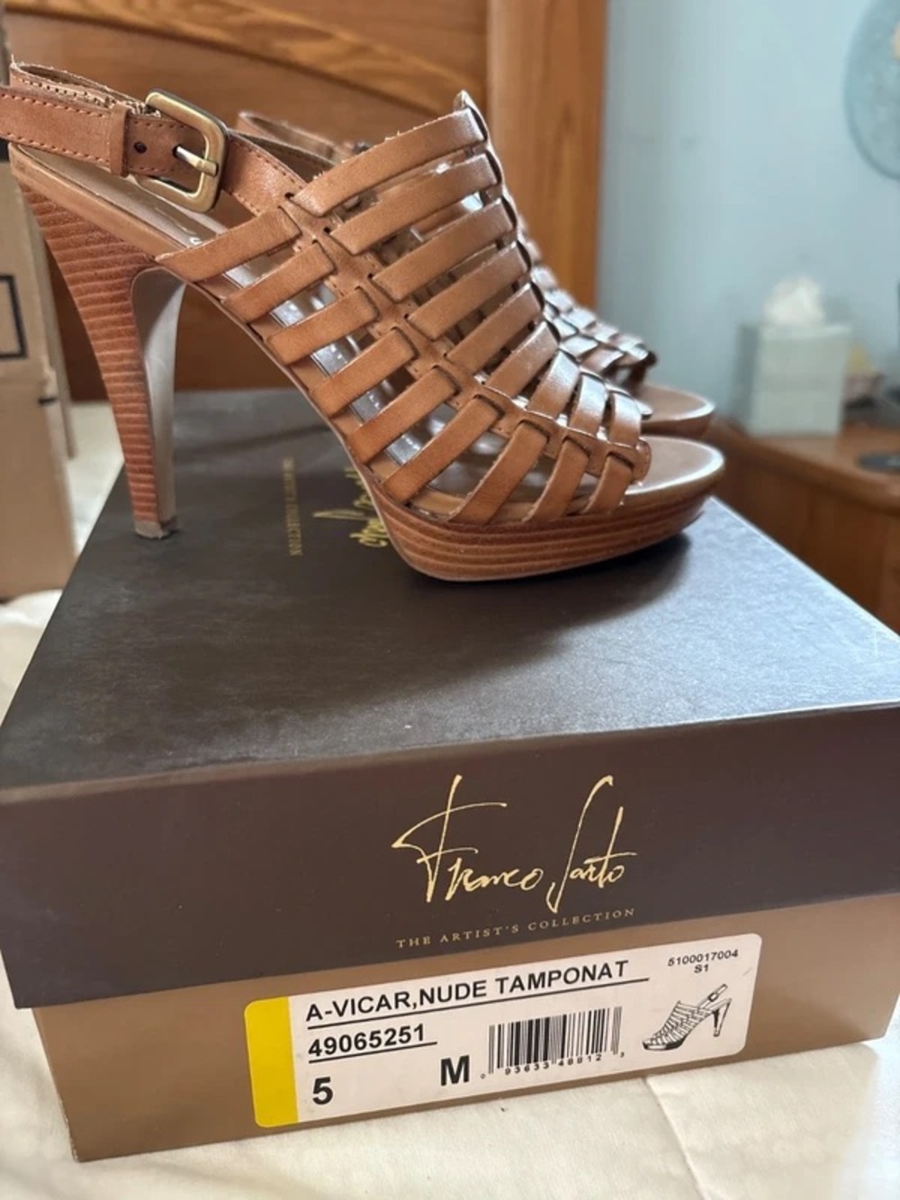 Franco Sarto Tan Woven Strappy High-Heel Sandals